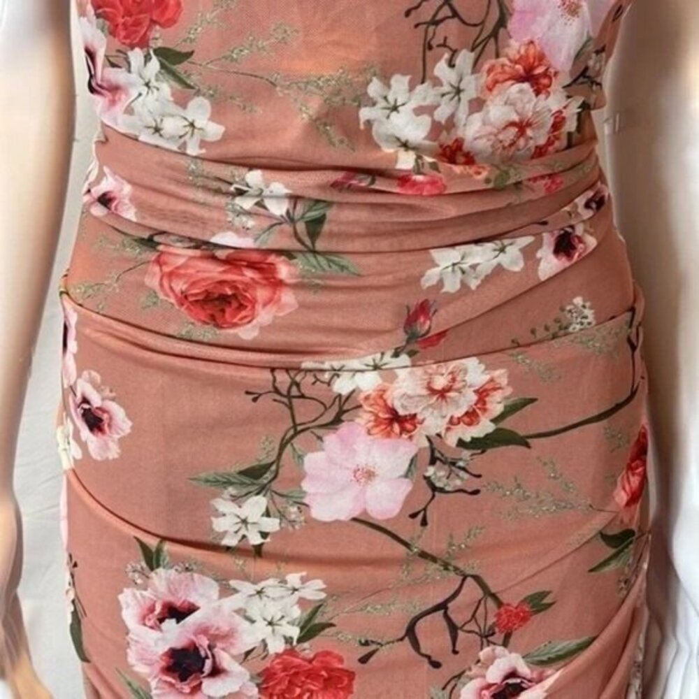 Cupshe Body Contour Floral Print Ruched Mesh Midi Dress Size XL - Picture 15 of 16